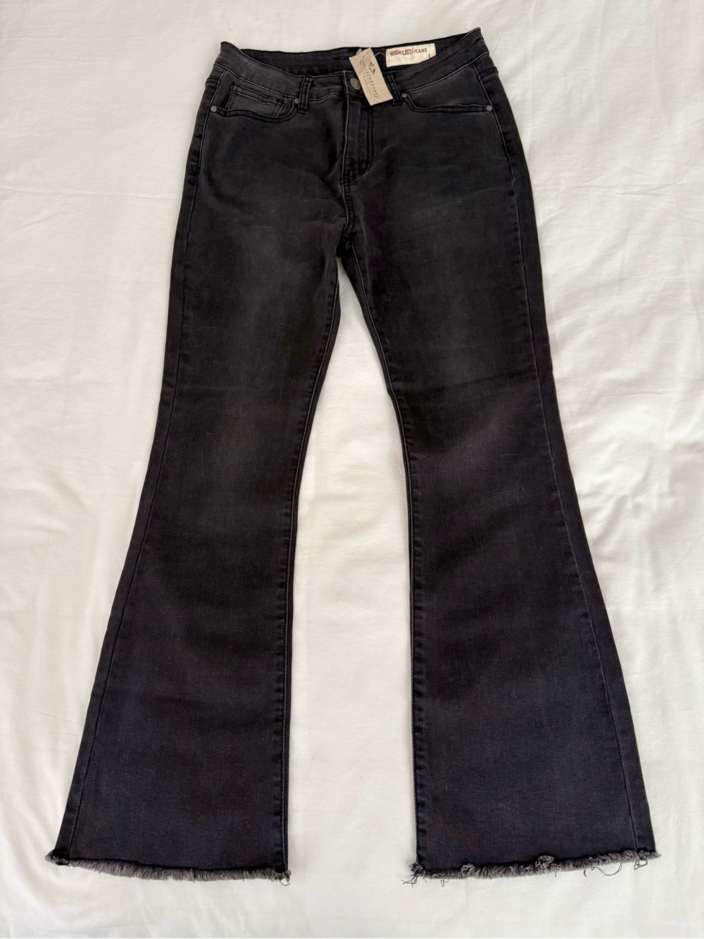 NWT Wishlist Jeans Black High Rise Flare Bootcut Raw Hem Size Large